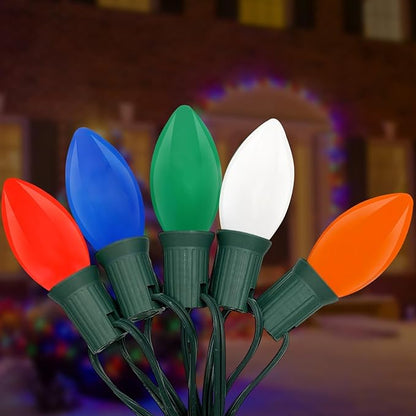 C9 Multicolor Christmas Lights, 25Ft Vintage Christmas Lights with 26 Ceramic Colorful Bulbs, Hanging Connectable Christmas String Lights for Patio Garden Holiday Home Xmas Decor