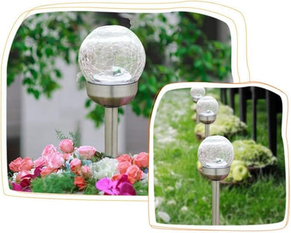 Solar Stake Lights 2 Pack,Outdoor Solar Lights Crackle Glass Hanging Light Solar Powered Path Light Crackle Ball Stake Lights Landscape Lighting for Garden Patio Yard
