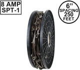 Novelty Lights 250 Feet C7/E12 Socketed Wire Spool, 6 Inch Spacing, Brown Wire 8 Amp SPT-1 Commercial Grade Reel | Lumora
