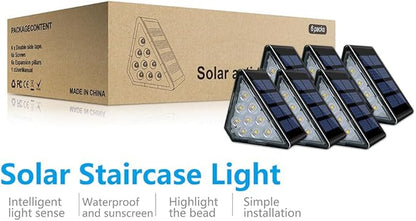 Solar Step Lights, Stair Fence Triangle Lights IP67 Outdoor Waterproof LED Deck Light for Garden Yard Patio, Porch, Front Door, Outside, Pathway, Warm White 6 Pack