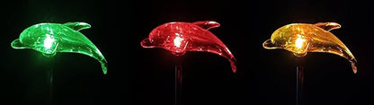 Starry Illuminate 3 PCS Solar Color Changing Dolphin Style Garden Stake Light