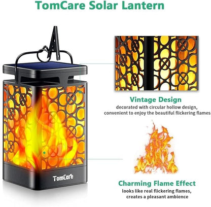 TomCare Solar Lanterns Outdoor Upgraded Flickering Flame Waterproof Hanging Lanterns Decorative Solar Powered LED Lights for Patio Deck Yard, 6 Pack