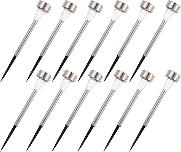 12pcs Stainless Steel Solar Outdoor Pathway Stake Lights for Yard Garden, Waterproof White LED Landscape Lighting | Lumora