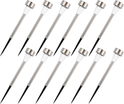 Happyyami 12Pcs Solar Pathway Lights Stainless Steel Warm White Outdoor Garden Solar Lawn Stake Lights for Yard Patio Walkway Waterproof Decor