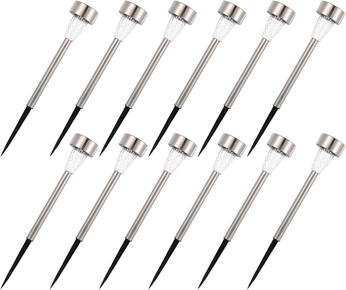 12pcs Solar Pathway Lights Outdoor Solar Garden Lights Warm White Stainless Steel Landscape Lighting for Yard Patio | Lumora