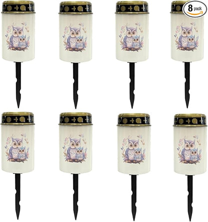Purple Owl Solar Stake Lights Waterproof Outdoor Garden Lights Flameless Lights Solar-Powered Fairy Lights for Outside,Solar Pathway Lights for Yard Patio Driveway Walkway Lights