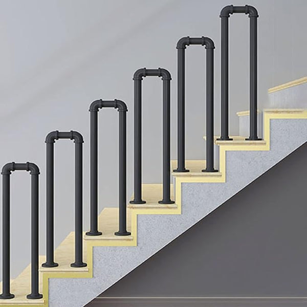 Hand Rails for Indoor Outdoor Steps 1 2 3 4 5 6 8 10 Steps, Black Industrial Pipe Staircase Handrails In Ground for | Lumora