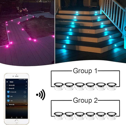 Sumaote 10Pcs WiFi RGBW Deck Lights Kit, 1.22" Recessed Low Voltage Step Lights Outdoor, IP67 Waterproof RGB and 3000K Dimmable Landscape Lighting for Stairs Path Pool Side, Smart APP Control