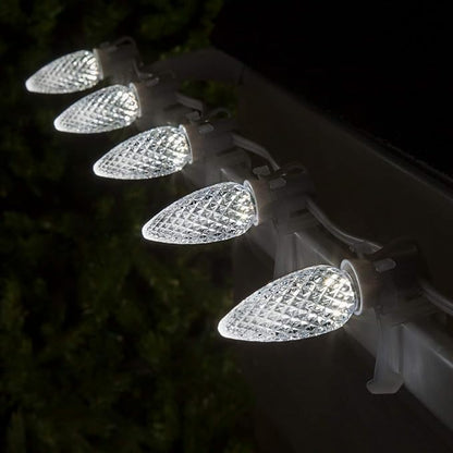 Wintergreen Lighting C9 OptiCore LED Cool White Christmas Lights – Commercial Outdoor Heavy Duty Bulbs for Wedding, Patio, Party; White Wire (100 Lights, 100 Ft, Cool White)