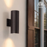 mirrea 14" Modern Outdoor Porch Light Patio Light in 2 Lights with Aluminum Cylinder and Tempered Glass Cover | Lumora