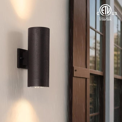 mirrea 14" Modern Outdoor Porch Light Patio Light in 2 Lights with Aluminum Cylinder and Tempered Glass Cover Waterproof Wall Sconce 2 Pack (Oil Rubbed Bronze)