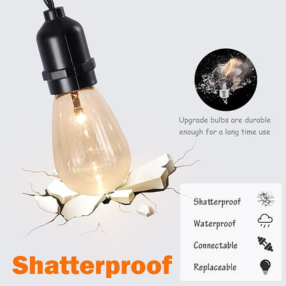 Afirst Solar Outdoor String Lights Waterproof 11FT with 15 LED Bulbs Shatterproof, UL Listed Solar Patio Lights for Garden, Backyard, Porch.