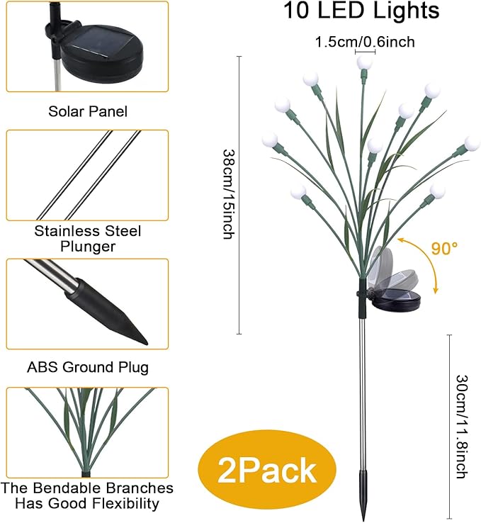 2 Pack Solar Garden Lights, 20 LEDs Solar Lights Outdoor, Solar Swaying Firefly Lights, Garden Solar Lights, Solar Firefly Lights Outdoor Waterproof for Yard Patio Pathway Decoration