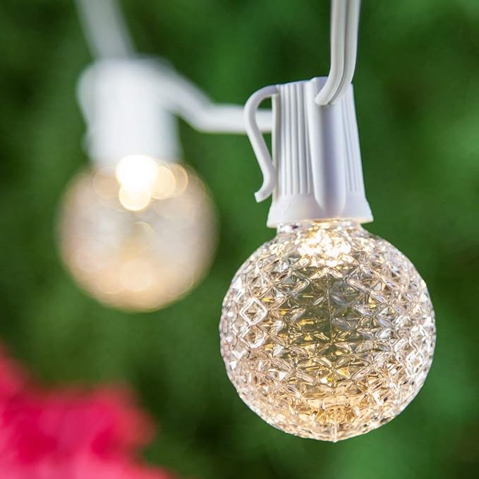 OptiCore Heavy Duty Patio Lights LED Lights Patio Lights String LED, Commercial LED Globe Lights (25 Lights, 25’, E17, Warm White G50 Bulbs on White Wire)
