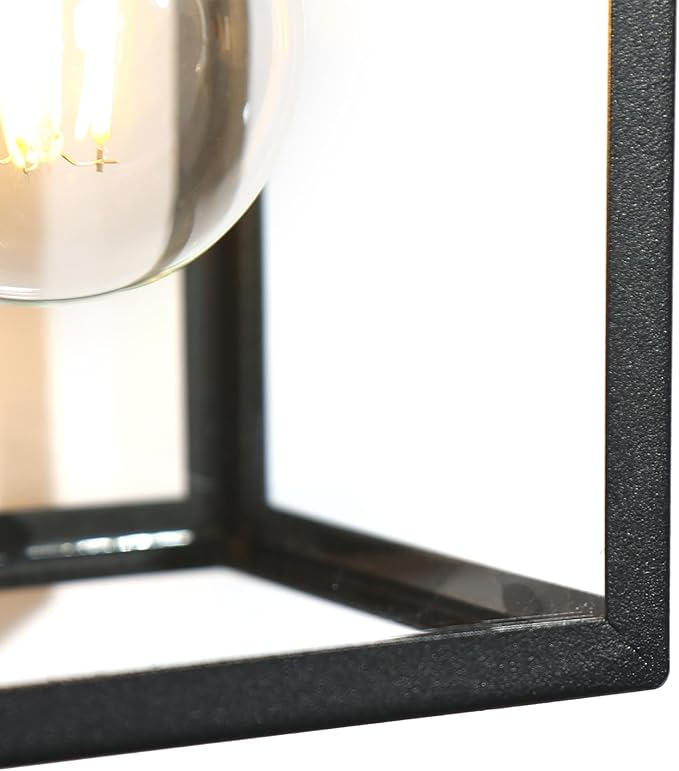 LALUZ Black Outdoor Wall Lights 2 Pack, 9.3'' Modern Farmhouse Rectangle Porch Lights Outdoor Wall with Clear Glass Set of 2, Waterproof Anti-Rust Exterior Outside Wall Sconces Lighting Light Fixtures