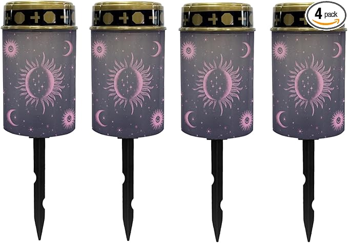 Outdoor Solar Lights for Homs,Moon Star and Sun Landscape Lighting & Accessories Black Solar Lantern,Solar Powered Fairy Lights for Outside Flame Warm White Lights Stoplight