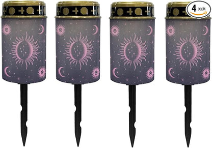 Outdoor Solar Lights for Homs,Moon Star and Sun Landscape Lighting & Accessories Black Solar Lantern,Solar Powered Fairy Lights for Outside Flame Warm White Lights Stoplight