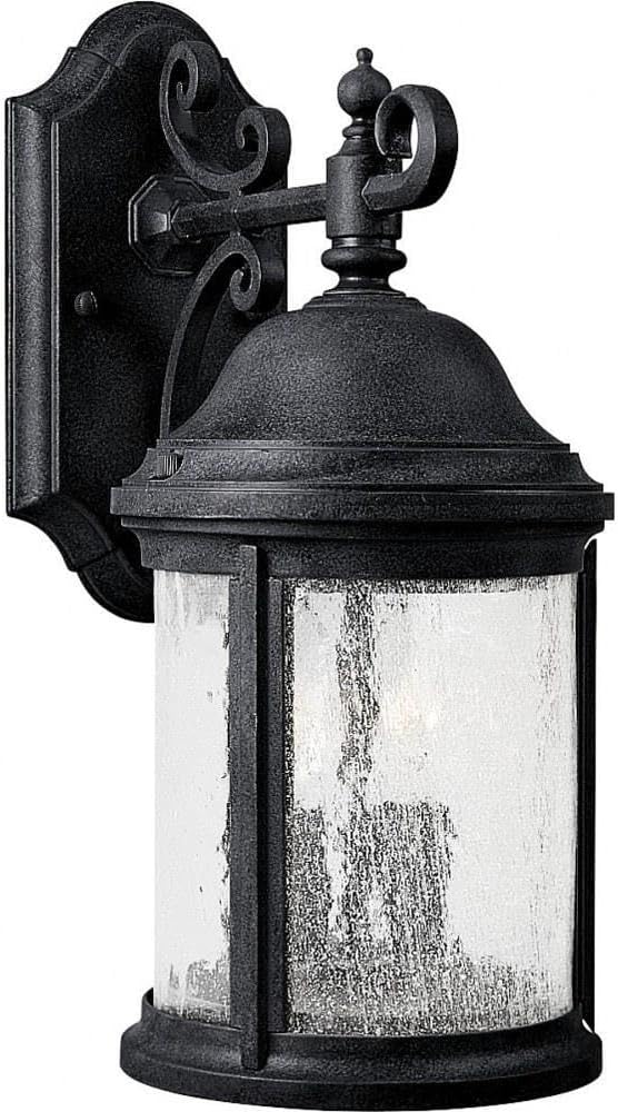 Progress Lighting Ashmore Collection 2-Light Water Seeded Glass New Traditional Outdoor Small Wall Lantern Light Textured Black