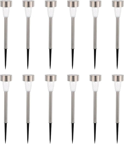 12pcs Solar Garden Stake Lights Stainless Steel White Light Outdoor Solar Pathway Lighting for Yard Patio Waterproof Landscape Decor