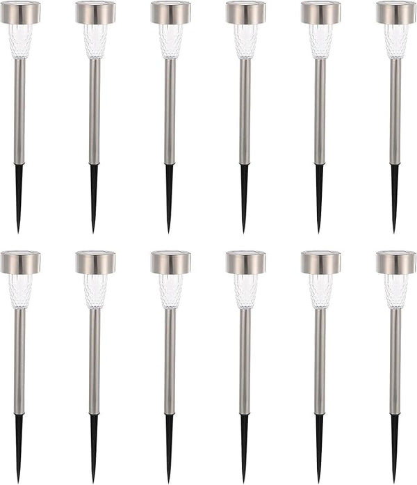 12pcs Solar Pathway Lights Outdoor Garden Solar Lights Stainless Steel Warm White Lawn Lighting Stakes for Yard | Lumora