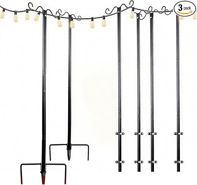 Lightdot Outdoor String Light Poles, 9FT Metal Patio Light Poles Post for Outside with Fork for Outside Hanging | Lumora