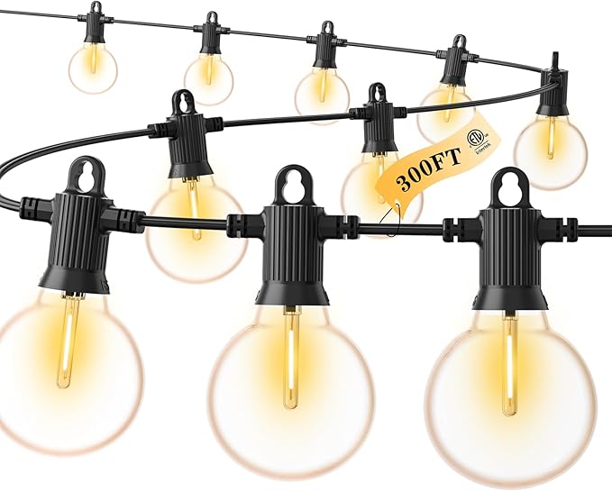 LED Outdoor String Lights, 300FT Patio Lights Outdoor Waterproof with 146+3 Shatterproof G40 Edison Globe Bulbs, 2700K Warm White Hanging Light, Dimmable Light for Outside Backyard Garden Bistro Porch