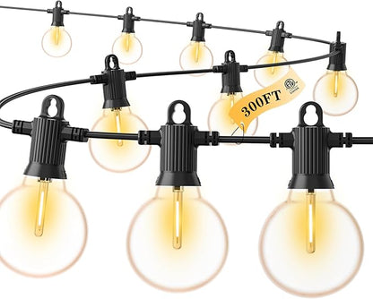 LED Outdoor String Lights, 300FT Patio Lights Outdoor Waterproof with 146+3 Shatterproof G40 Edison Globe Bulbs, 2700K Warm White Hanging Light, Dimmable Light for Outside Backyard Garden Bistro Porch
