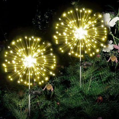 XIHAMA Solar Garden Lights 2 Pack Firework Lights Outdoor Waterproof, 200 LEDs with 8 Lighting Modes for Yard Pathway Patio Party Wedding Decorative (Warm White)