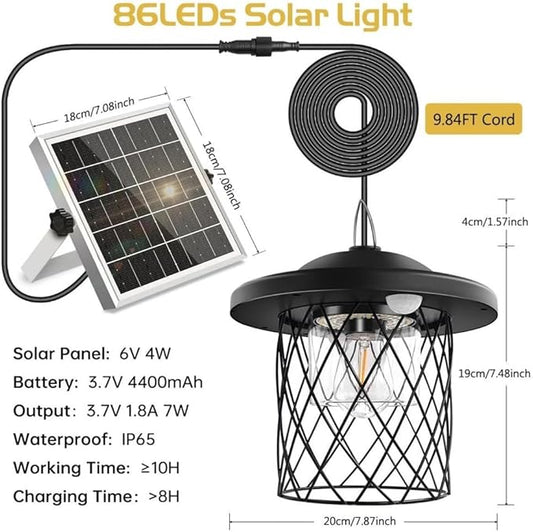 Solar Lights Indoor Outdoor Solar Powered Shed Light with Switch Remote Timer 3 Color IP65 Waterproof Pendant for Barn Gazebo
