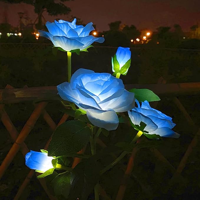 Solar Garden Stake Lights, Rose Flowers Lights LED Solar Stake Lights with 5 Roses Waterproof for Garden, Yard, Christmas Pathway, Grave Decor
