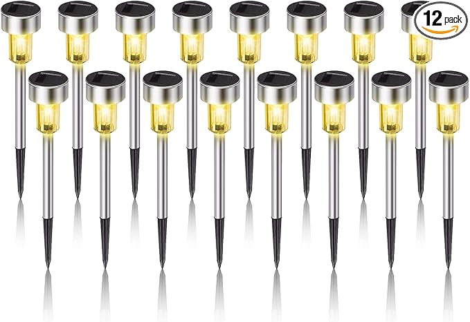 Solar Lights Outdoor Waterproof, Stainless Steel LED Landscape Lighting, Solar Garden Lights, Outdoor Valentines Day Decorations for Yard, Pathway, Walkway, Patio, Lawn - 16 Pack (Warm White)