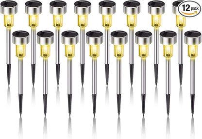 Solar Lights Outdoor Waterproof, Stainless Steel LED Landscape Lighting, Solar Garden Lights, Outdoor Valentines Day Decorations for Yard, Pathway, Walkway, Patio, Lawn - 16 Pack (Warm White)