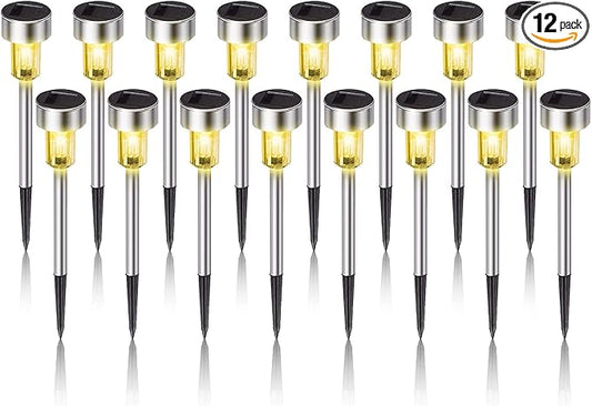 Solar Lights Outdoor Waterproof, Stainless Steel LED Landscape Lighting, Solar Garden Lights, Outdoor Valentines Day Decorations for Yard, Pathway, Walkway, Patio, Lawn - 16 Pack (Warm White)