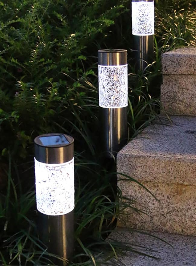 Mosaic LED Lawn Garden Lights Solar Outdoor Lights Stainless Steel Mosaic Lawn Lamp Solar Powered for Halloween Christmas Decorations Pathway Walkway Patio Driveway Yard Landscape Lighting Grey 3 Pack