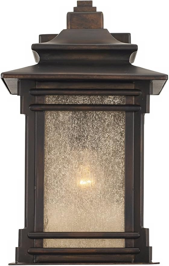 Franklin Iron Works Hickory Point Farmhouse Rustic Mission Outdoor Wall Light Fixture Walnut Bronze 12" Frosted | Lumora