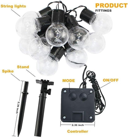 Solar Bulb String Lights,MUEQU 16ft Globe String Lights with 20 Clear Bulb Light,Waterproof Solar Decoration Lights for Backyard Patio Umbrella Deck Bistro Cafe Porch Wedding Party Light (Warm whtie)