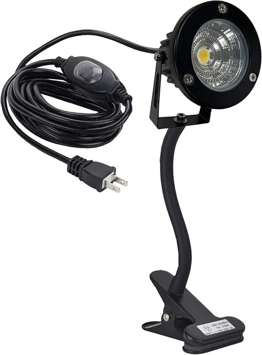 Kiven ‎Aluminum Clip On Light 12W LED Indoor/Outdoor Spotlight with Waterproof Switch Plug in Cord(9.8FT) Accent Lighting for Plants Advertising Board - 4000K Natural Light