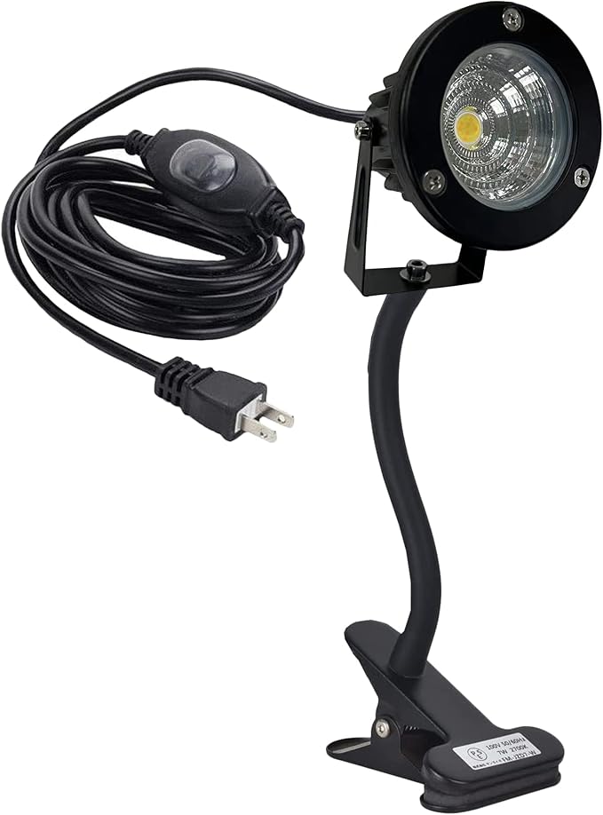 Kiven ‎Aluminum Clip On Light 12W LED Indoor/Outdoor Spotlight with Waterproof Switch Plug in Cord(9.8FT) Accent Lighting for Plants Advertising Board - 3000K Warm Light