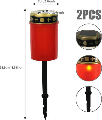 Solar Grave Lights 2PCS Waterproof Solar Cemetery Lights for Grave Flameless Solar Memorial Lights Outdoor Stake Lights for Grave Decorations Memorial Gifts Red, Grave Lights