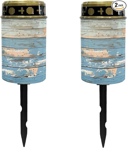Blue Wood Grain Cemetery Lights - Solar-Powered, Waterproof Pathway Lights for Gravesite and Outdoor Use