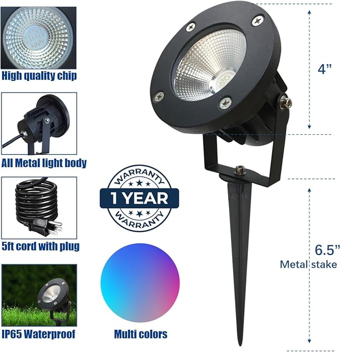TOVEENEN 25W Color LED Outdoor Landscape Spotlight - Waterproof RGB Spot Lights for Yard Tree House Halloween | Lumora