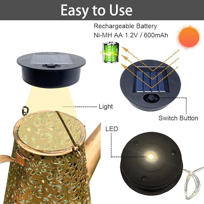 2 Pack Solar Watering Can String Lights - Round Solar Panel Outdoor Waterproof 32 Ft LED Copper Wire Hanging Lanterns Battery Box Replacement Accessories (Warm/Cold)