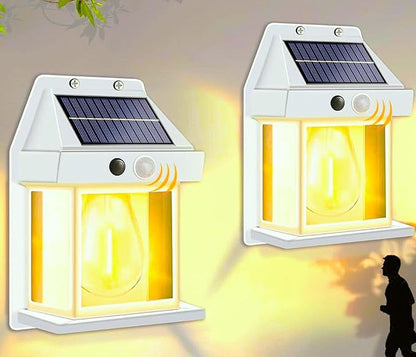 2-Pack 6.8" H Outdoor Solar Wall Light Motion Sensor Porch Flood Dawn Lighting 3 Lights Modes for Patio Garage Shed Barn Door Yard Outside Decorative Waterproot,- White.