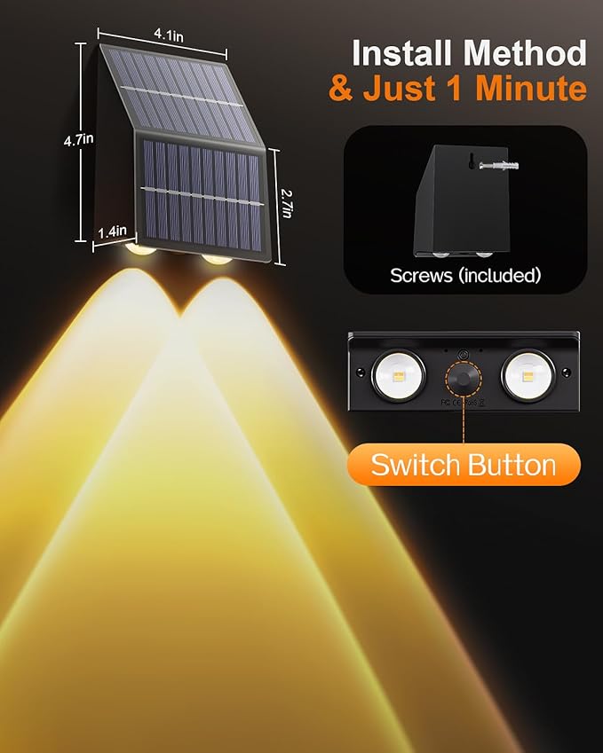 High Brightness Solar Fence Lights Outdoor, Larger Size Solar Lights with Dual Solar Panels, Waterproof Fence Lights Solar Powered for Stair, Step, Yard, Patio, Wall (8 Pack)