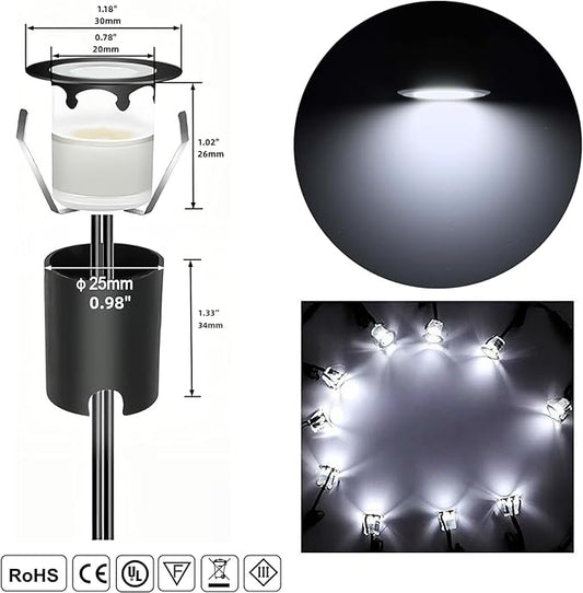 RNEHON Recessed LED Deck Lights Kits with Protecting Shell, Φ1.18in Cool White Low Voltage 12V IP67 Waterproof Outdoor Landscape Lighting for Yard Stair Step Patio Floor Kitchen Decoration (30Pack)