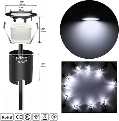 RNEHON 10 Pack Recessed LED Deck Light Kit,12V Low Voltage In Ground Outdoor LED Landscape Lighting IP67 Waterproof,Natural White Deck Lighting for Garden,Yard Steps,Stair,Patio,Kitchen Decoration