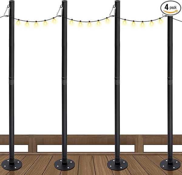 4 Pack 10 Ft String Light Poles for Outdoor String Lights, Heavy Duty Metal Outdoor Light Poles for Deck, Backyard | Lumora