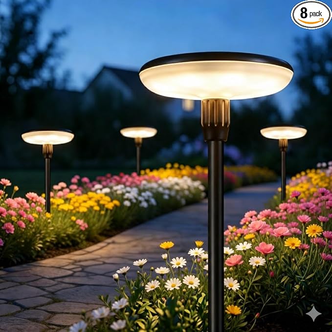 LETMY Solar Pathway Lights Outdoor, 8 Pack Metal Solar Path Lights, Auto On/Off Waterproof Garden Lights for Landscape, Patio, Yard & Driveway
