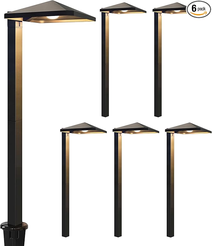 GKOLED 6 Pack UL Listed Low Voltage Pathway Lights, 12V 3W 140LM 3000K Waterproof LED Landscape Lighting, for Outdoor Walkway, Sidewalk, Driveway, with Large Stake, Die-cast Aluminum Housing, Black