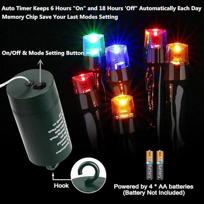 Toodour Battery Christmas Lights, 68.9ft 200 LED Christmas String Lights with 8 Twinkle Modes, Timer, Waterproof Battery Operated String Light for Home, Party, Holiday, Xmas Decor - Multicolor
